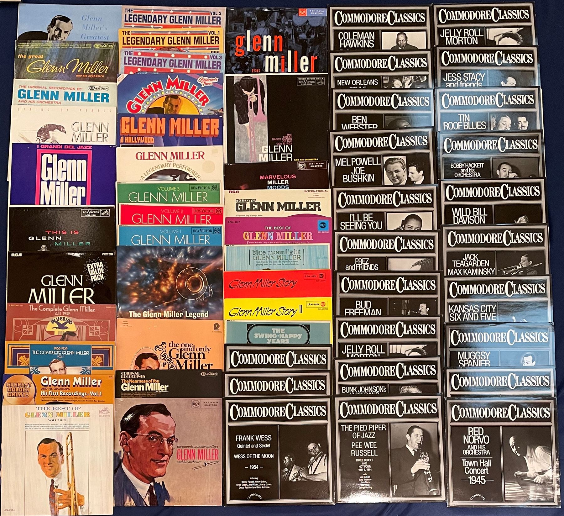 Mostly Jazz vinyl records including, 'Marvelous Miller Moods Glenn Miller Army Air Force Band', 'The Best of Glenn Miller', various other Glenn Miller, 'The Ink Spots Memories of You', 'Hamp's Big Band' etc, approximately 120 and a small number of singles