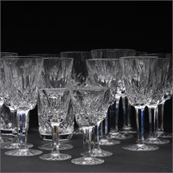 Waterford 'Lismore' pattern part suite, comprising three small tumblers, six liqueur glasses, twelve sherry glasses, eight large wine glasses and three smaller examples