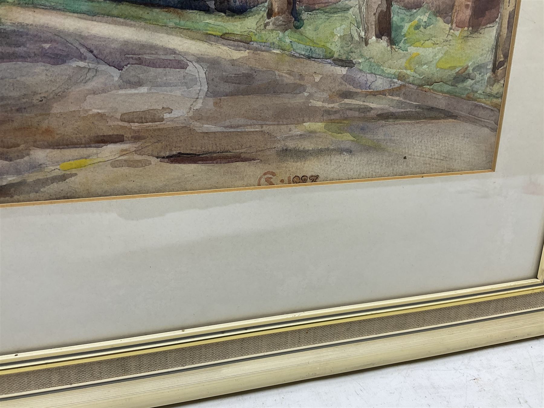 Stewart Carmichael (Scottish 1869-1950): Village Nun in Ghent Belgium, watercolour signed and dated, labelled verso 37cm x 37cm