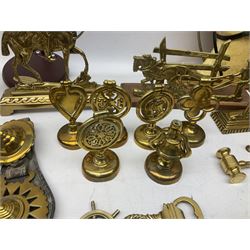 Quantity of metal ware to include brass, copper and pewter, horse brasses, and other items to include Lilliput lane etc