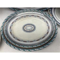 Early 20th century Wedgwood Denmark pattern dinner wares, to include large lidded twin handled tureen, oval meat platters and serving dishes, with impressed marks beneath
