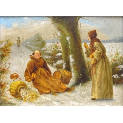  The Suprised Monk, pair of 19th/20th century oil on board signed W Atkinson 18cm x 24cm (2)  