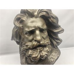 Large 19th century heavy cast iron bust of Greek god Zeus, upon socle base, approximately H49cm