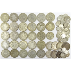  Quantity of Great British pre 1947 silver coinage 420 grams pre 1947 and 107 grams of pre 1920 coins including Queen Victoria Gothic florin, King George V 1914, 1916 and 1917 half crowns etc  