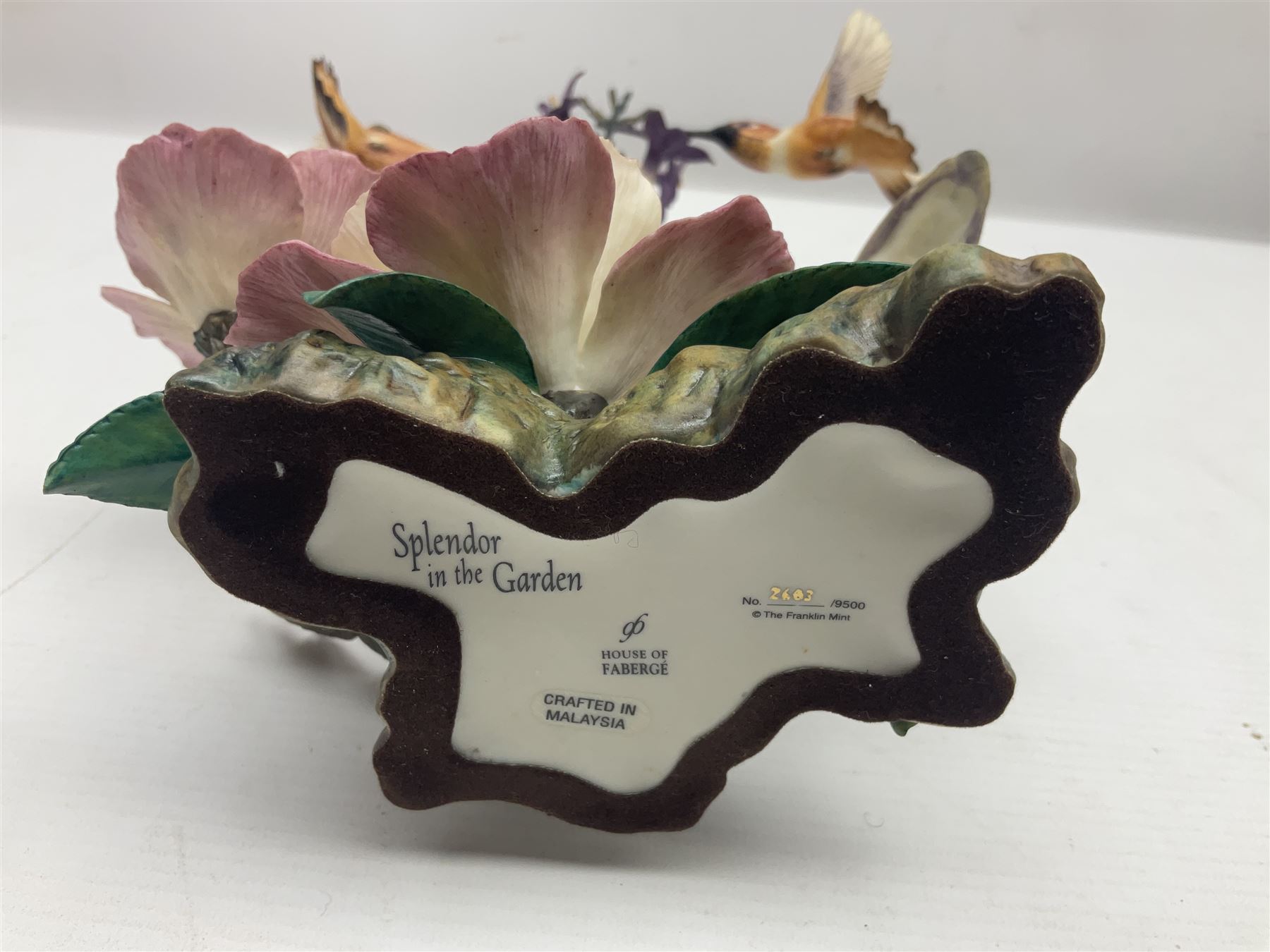 Franklin Mint House of Faberge, four humming bird figure groups, comprising Flight of Fancy, Beauty in Bloom, Splendor in the garden and The Enriched Garden, largest H35cm