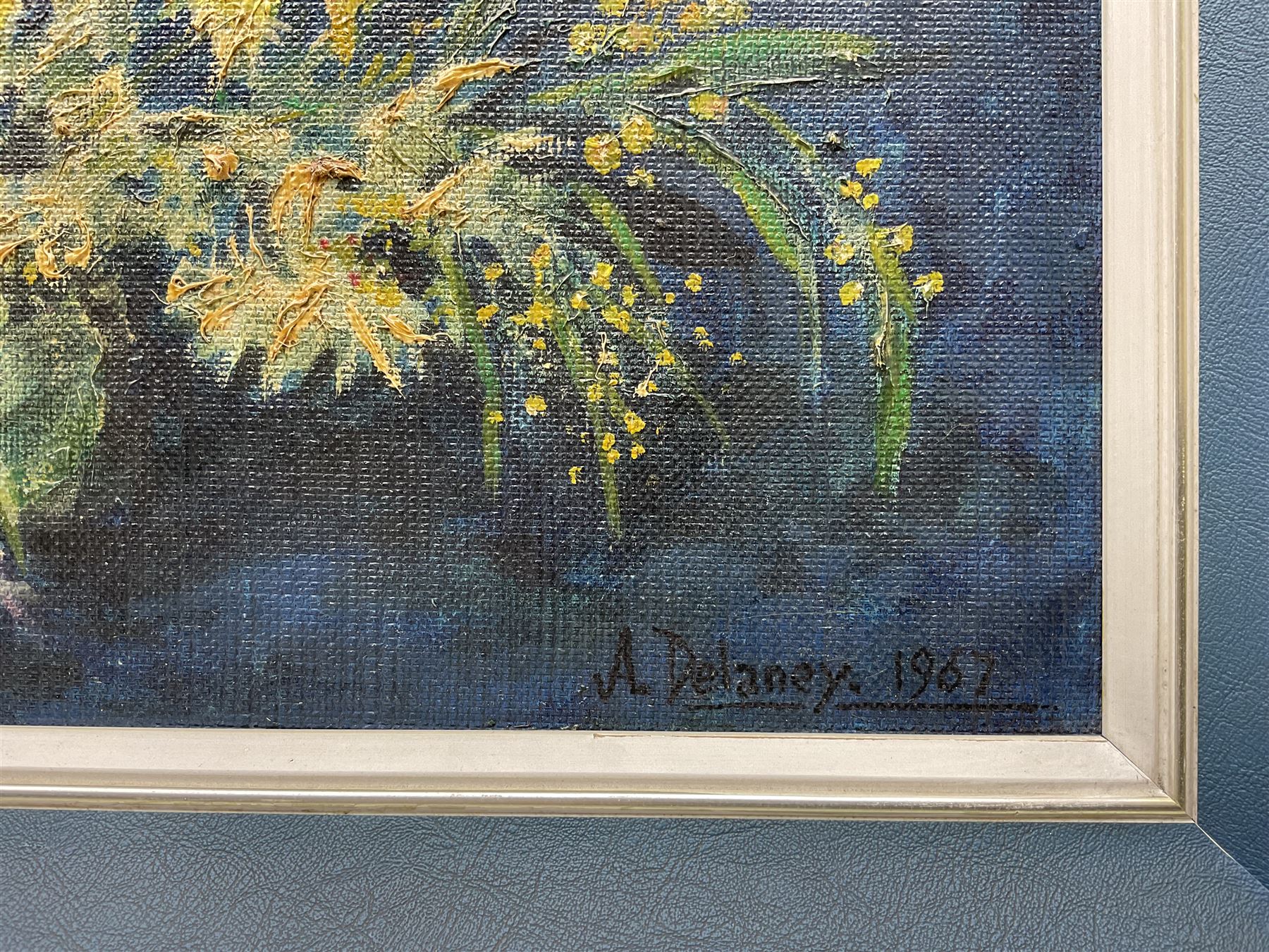 Arthur Delaney (British 1927-1987): 'Daffodils', oil on board signed and dated 1967, titled verso 40cm x 66cm