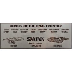 Heroes of the Final Frontier, limited edition autographed photograph, signed by Leonard Nimoy, George Takei, Walter Koenig, William Shatner, DeForest Kelley and Nichelle Nichols, limited edition no. 1171/2500, in a modern black frame, frame H41cm