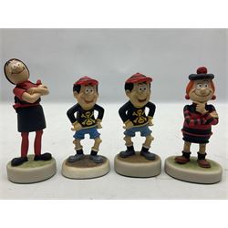 Fourteen Robert Harrop figures from the Beano Dandy collection, comprising Minnie the Minx BD04, Danny BD10, Biffo the Bear BD19, Spotty BD16, Smiffy BD09, Oops! BDS01, Little Plum BD27, Wilfrid BD15, Danny BD10, Winston BD17, 'Erbert BD14, Gnasher BD02, Beryl the Peril BD05 and Desperate Dan BD03, all with boxes