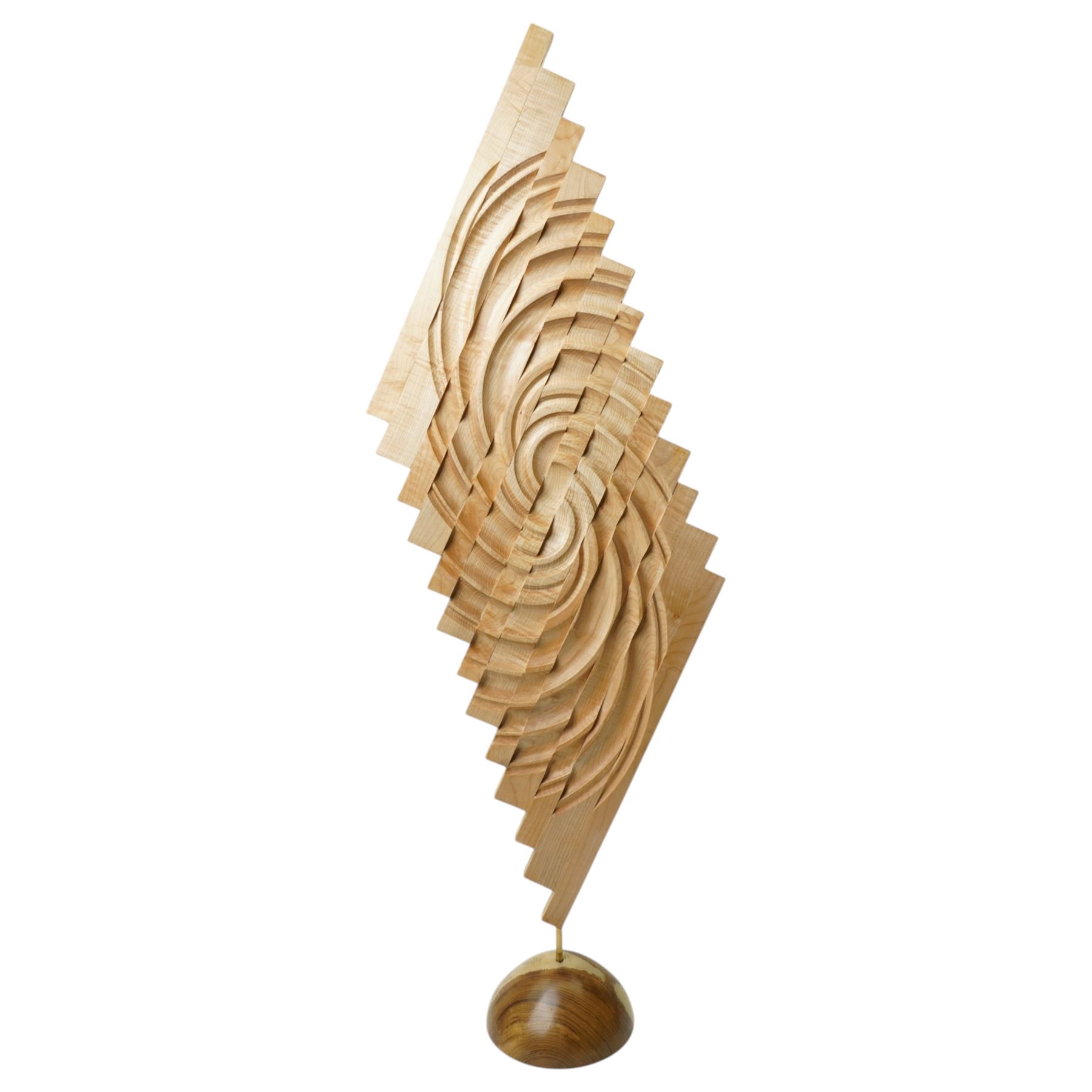 Chris Redfearn of Halifax - carved sycamore and laburnum wood sculpture, of staggered contemporary form, signed to base, H114cm