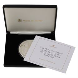 Queen Elizabeth II Tristan da Cunha 2021 '50th Anniversary of Decimalisation' five ounce silver proof twenty-five pound coin, issued by the Jubilee Mint, cased with certificate