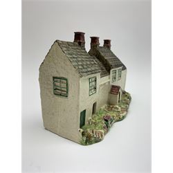 Leeds Pottery pastille burner modelled as two terrace cottages, with impressed mark beneath, H12cm L19cm