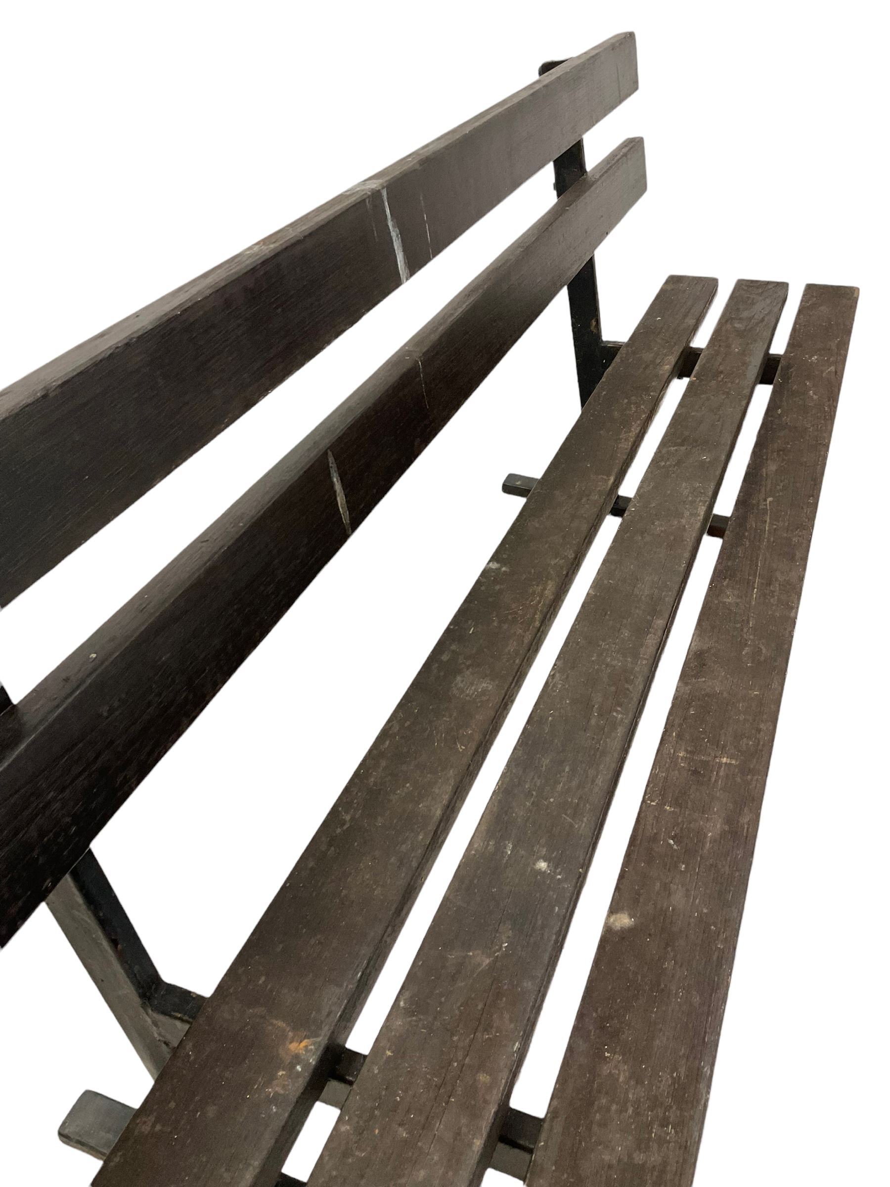 Hardwood garden bench, the slat back and seat supported by steel frame  - THIS LOT IS TO BE COLLECTED BY APPOINTMENT FROM DUGGLEBY STORAGE, GREAT HILL, EASTFIELD, SCARBOROUGH, YO11 3TX