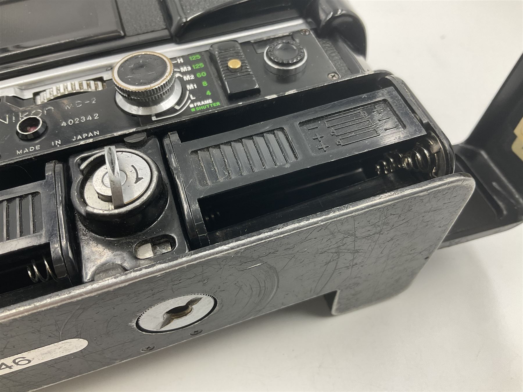 Nikon F2AS Photomic camera body, serial no. 7893545, with Nikon MD2 Motor Drive, serial no. 402342 and Nikon MB1 Battery pack