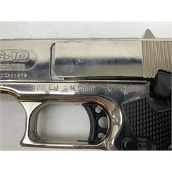 G-10 .177 20-shot BB Repeater air pistol with deluxe nickel plated finish; boxed with instructions