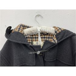 Men's Aquascutum lambs wool herringbone tweed coat with silk lining, 46 Reg, together with a further Men's Aquascutum grey wool duffle coat, with cheque lining and horn buttons, 46