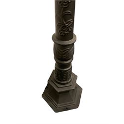 Victorian style cast iron street lamp, fluted column with hexagonal base, four glass lantern top