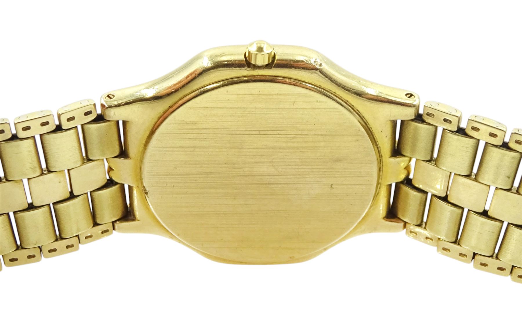 Lesser Schiphol 14ct gold gentleman's quartz wristwatch, cream dial with baton hour markers and date aperture, on integral 14ct gold bracelet, stamped 14K 585