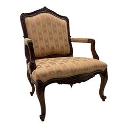 French style walnut framed upholstered armchair