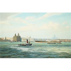 Gordon Ellis (British 1921-1979): Shipping off Liverpool, oil on board signed 29cm x 45cm