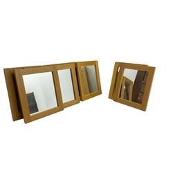 Ten oak framed rectangular mirrors, and a smaller oak framed mirror