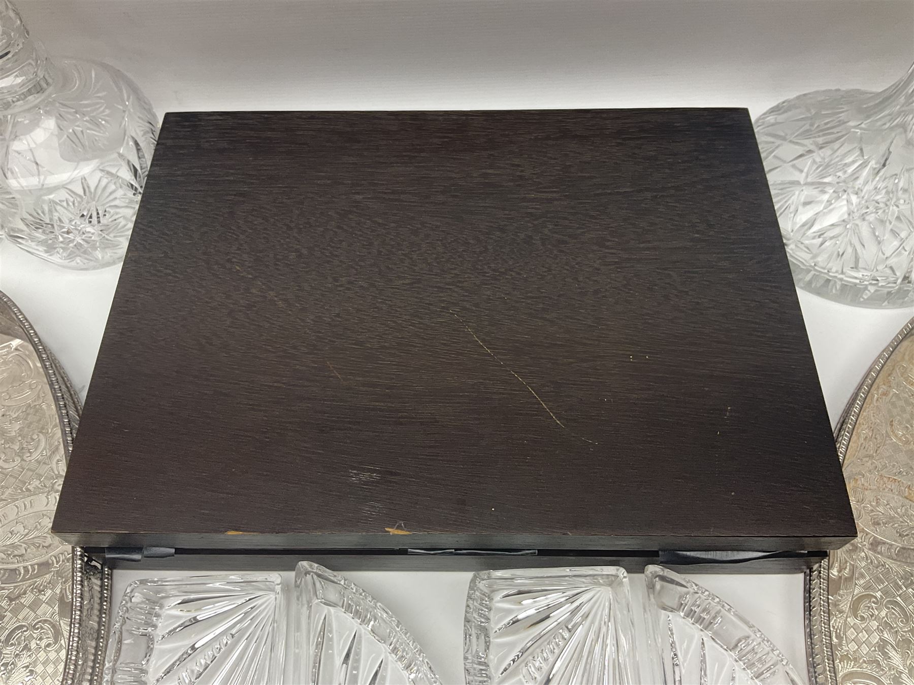 Canteen of cutlery together with Coalport basket, glass decanters and other collectables 