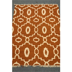  Rajastani rug with geometric lozenge design over brown ground, 174cm x 126cm  