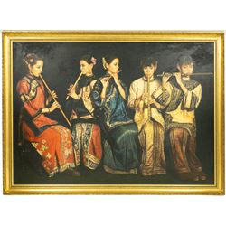 After Chen Yifei (Chinese 1946-2005): The Banquet, oil on canvas 89cm x 125cm 