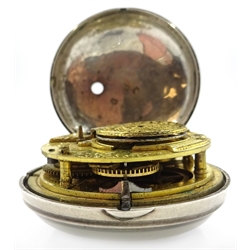  George III silver pair cased pocket watch by Thomas Woodward, London no 517, London 1809, outer case London 1818, with key  