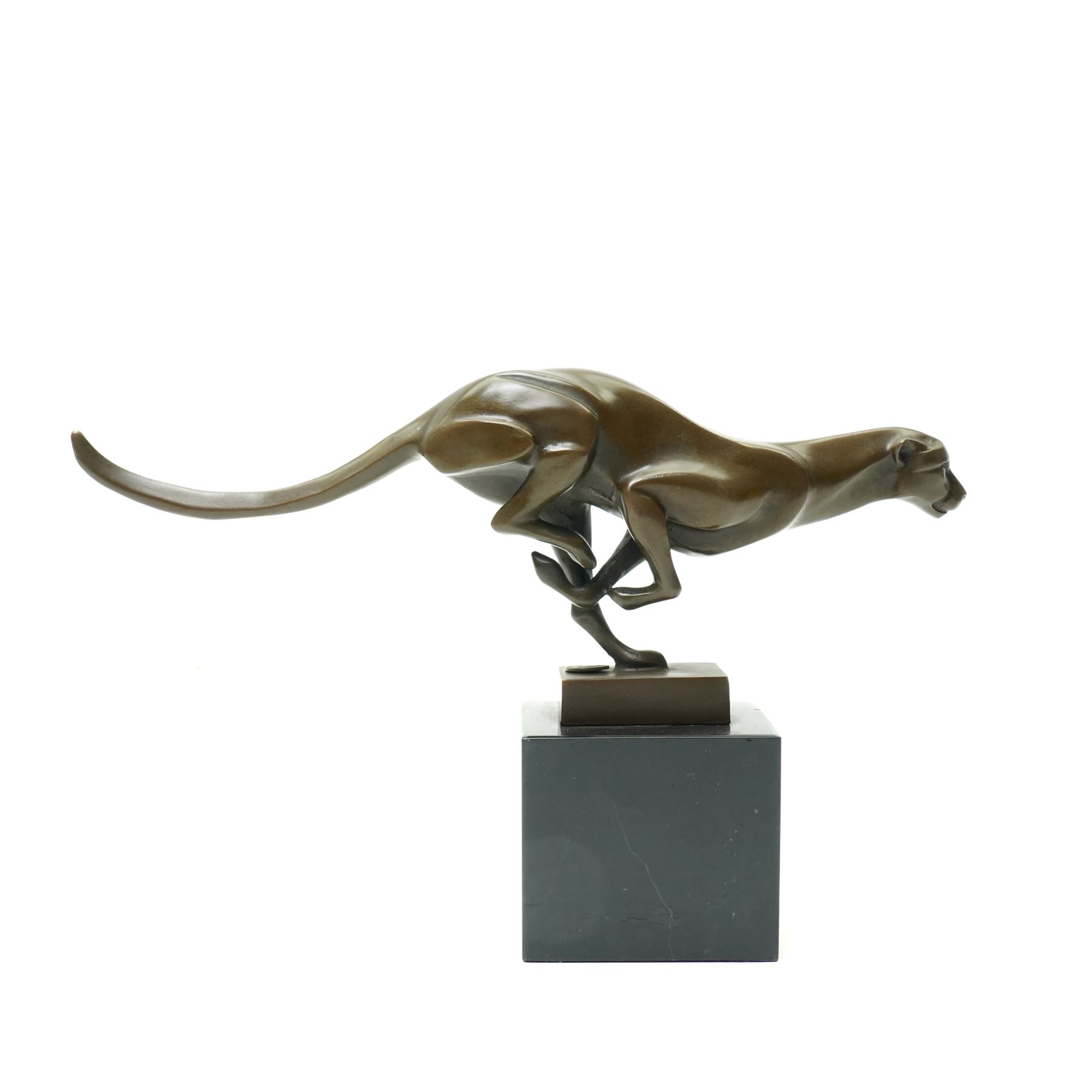 After Milo - Bronze figure of a running Cheetah with foundry mark on a black marble base H20cm