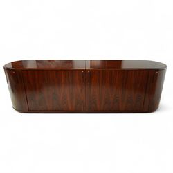 Dyrlund - mid-century lozenge-shaped teak sideboard, of rectangular sculptural design with...