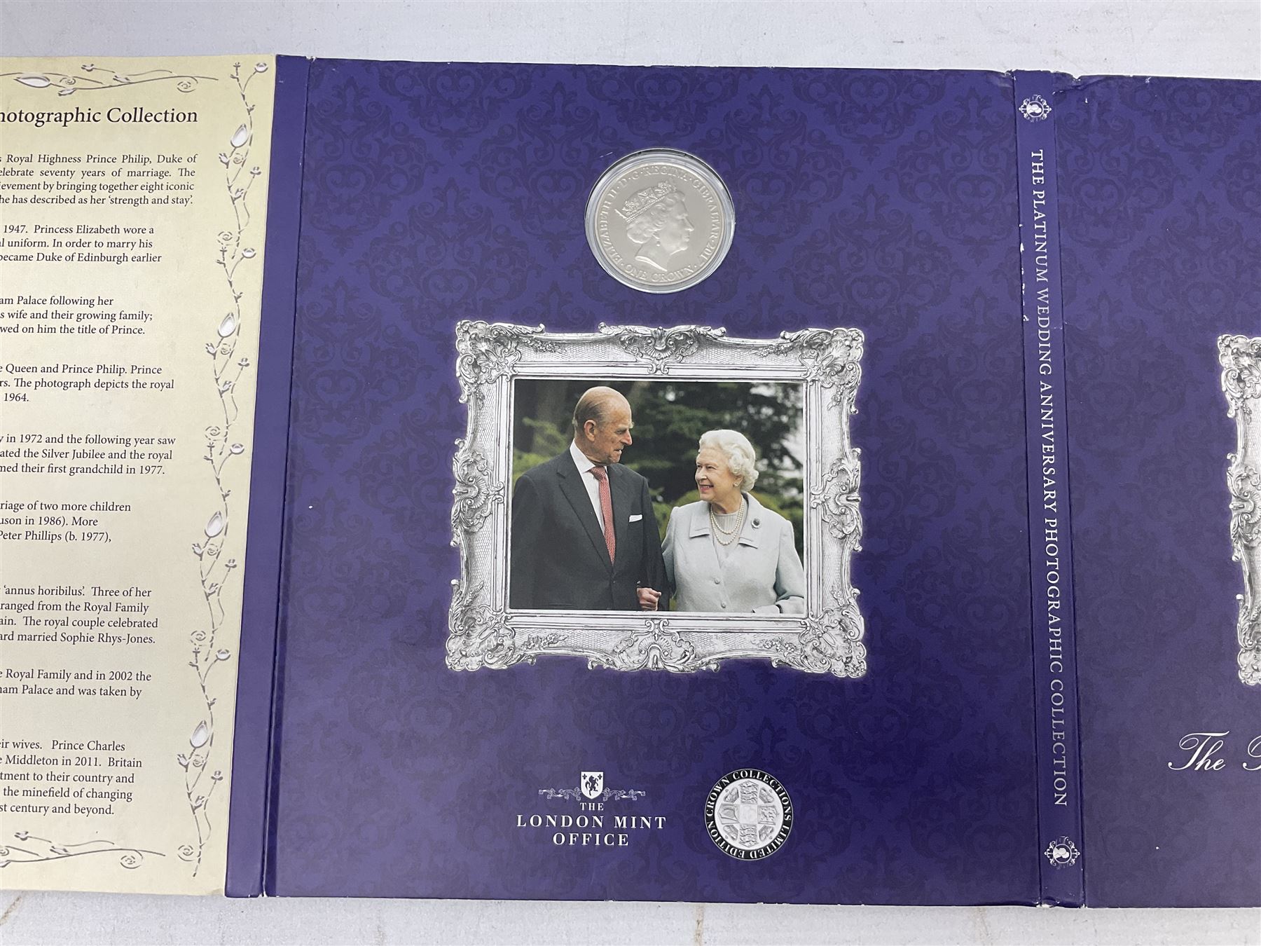 The Royal Mint United Kingdom 2006 brilliant uncirculated coin collection, in card folder and a part set of The London Mint Office 'The Platinum Wedding Anniversary Photographic Collection' coins