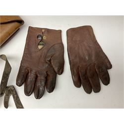British Army General Staff officer's peaked cap by Herbert Johnson London in Moss Bros. delivery box; two officer's Sam Browne leather belts; leather pistol holster and sword hanger; pair of leather gloves and pair of spurs