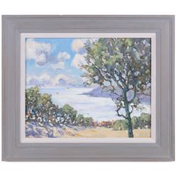 Christine M Pybus (British 1954-): 'Summer Morning over Robin Hood's Bay', oil on board signed, titled verso 29cm x 36.5cm 