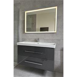 Villeroy & Boch vanity unit, ceramic hand basin with Hansgrohe mixer tap on two drawer wal...