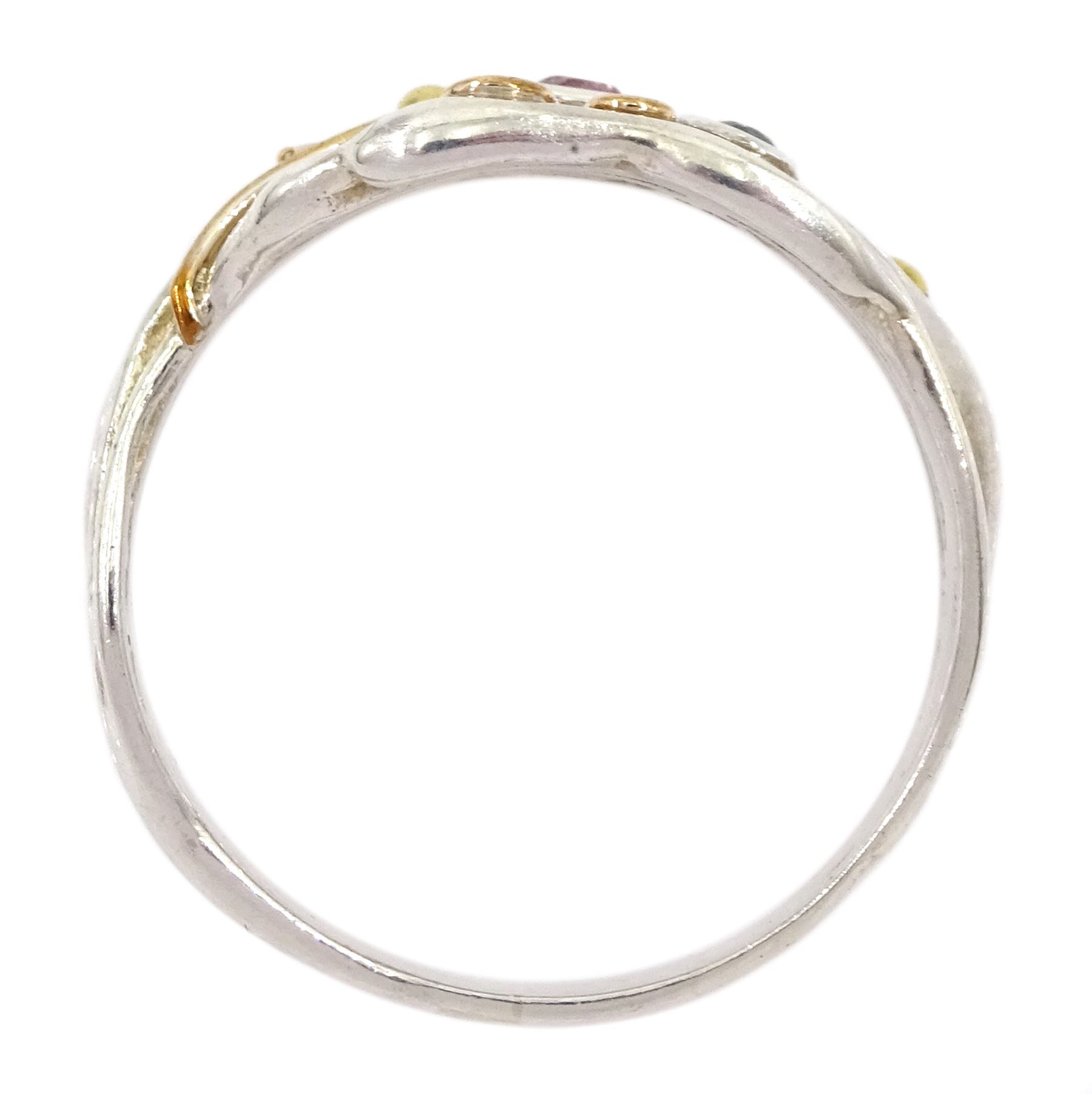 Silver and 14ct gold wire blue and pink topaz ring, stamped 925