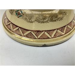 Pair early 20th Century Japanese floor vases of ovoid form, painted with warriors and elders within geometric designs and gilding, H61cm