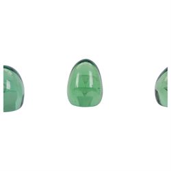 Four Victorian green glass dump paperweights with floral sulphur inclusions, tallest H12cm