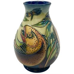 Moorcroft vase of baluster form, decorated in the Trout pattern designed by Philip Gibson, with impressed and painted marks beneath, H13.5cm.