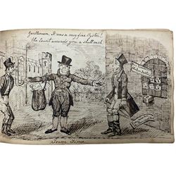 George Cruikshank (British 1792-1878): 'Illustrations of Time', original sketchbook containing eighteen preliminary pen and ink  sketches for the folio pub. 1827, signed in the title page with inscriptions for each sketch 12cm x 19cm

