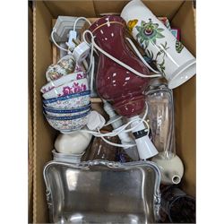 Ceramics and glassware, including Portmeirion Botanic Garden vase, drinking glasses, dinnerwares, etc in six boxes