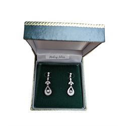 Pair of silver cubic zirconia pendant earrings, stamped 925, boxed 