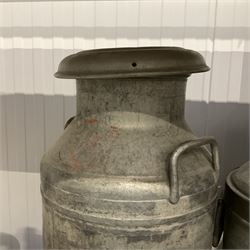 Pair of aluminium vintage milk churns and metal scale - THIS LOT IS TO BE COLLECTED BY APPOINTMENT FROM DUGGLEBY STORAGE, GREAT HILL, EASTFIELD, SCARBOROUGH, YO11 3TX
