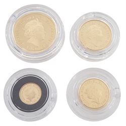 Queen Elizabeth II 2019 gold proof four coin sovereign collection, comprising double, full, half and quarter sovereign coins, cased with certificate