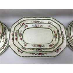 Copeland Spode, Spode's Glory pattern part dinner service, comprising two covered tureens, six dinner plates, six side plates, six dessert plates, sauce jug, three serving dishes of various sizes   