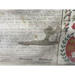 Large 18th century framed and glazed Indenture for King George III to George Rivers, Lord Rivers of Straths Saye, including frame H92.5cm L107.5cm