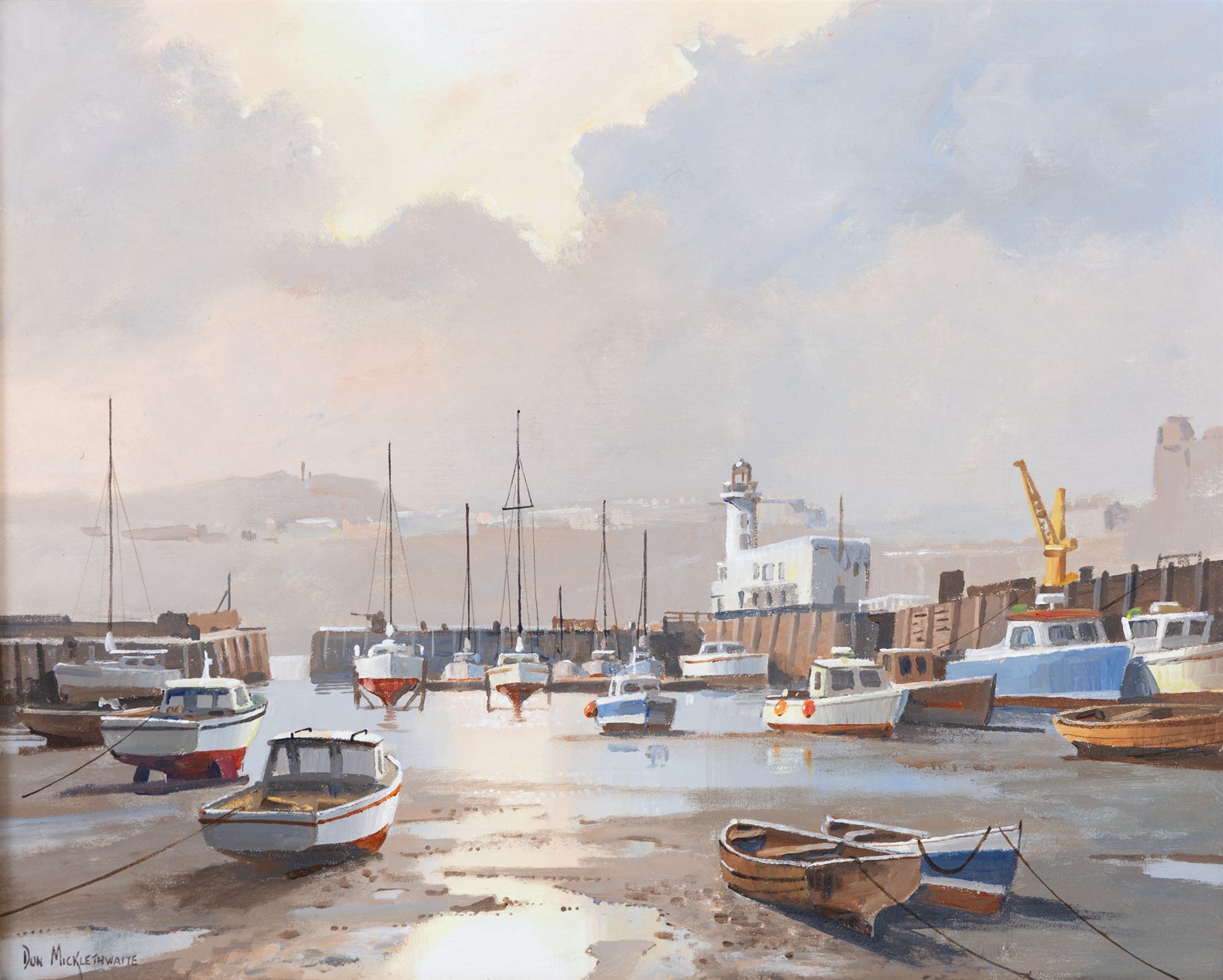 Don Micklethwaite (British 1936-): Scarborough Outer Harbour, oil on board signed 40cm x 50cm 
