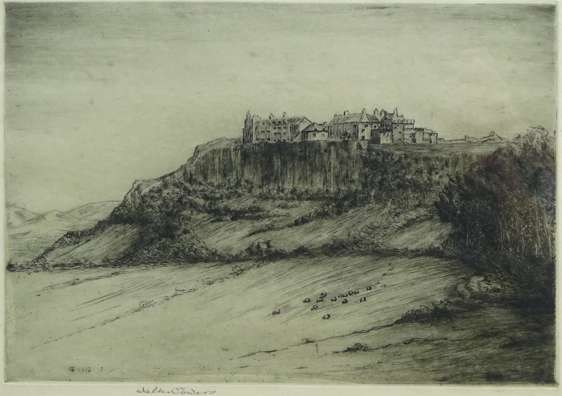 Douglas Ian Smart (British 1879-1970): 'Limoges', drypoint etching signed in pencil, titled verso on gallery label; Romain Malfliet (Belgian 1910-2006): Busy Continental River, etching signed titled and numbered 43/100 in pencil; and a further Scottish coastal etching signed Walter Towers, max 24cm x 68cm (3)