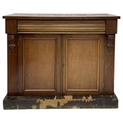 Victorian walnut bookcase, three shelves enclosed by glazed doors (W108cm, H111cm, D33cm); Victorian mahogany chiffonier (W107cm, H87cm, D41cm); pine open bookcase (W124cm, H134cm, D24cm)