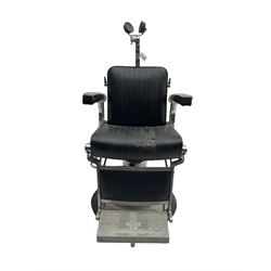 Belmont - mid 20th century barber's chair, upholstered in black leather finish fabric with chrome frame, hydraulic and swivel action 
