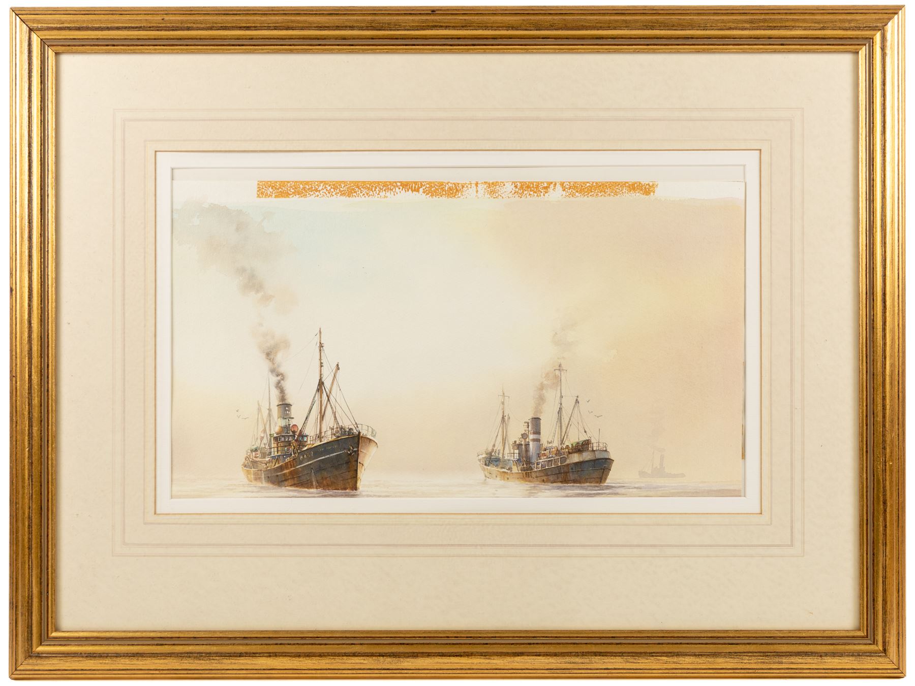 David C Bell (British 1950-): Two Steam Trawlers, watercolour 27.5cm x 48cm